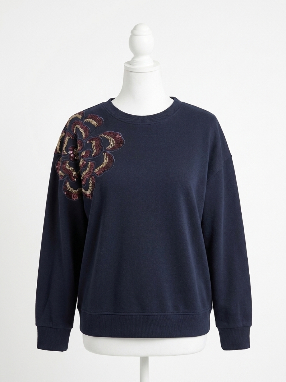 NEW DEMOCRACY long sleeve crew neck beaded sweatshirt in deep navy